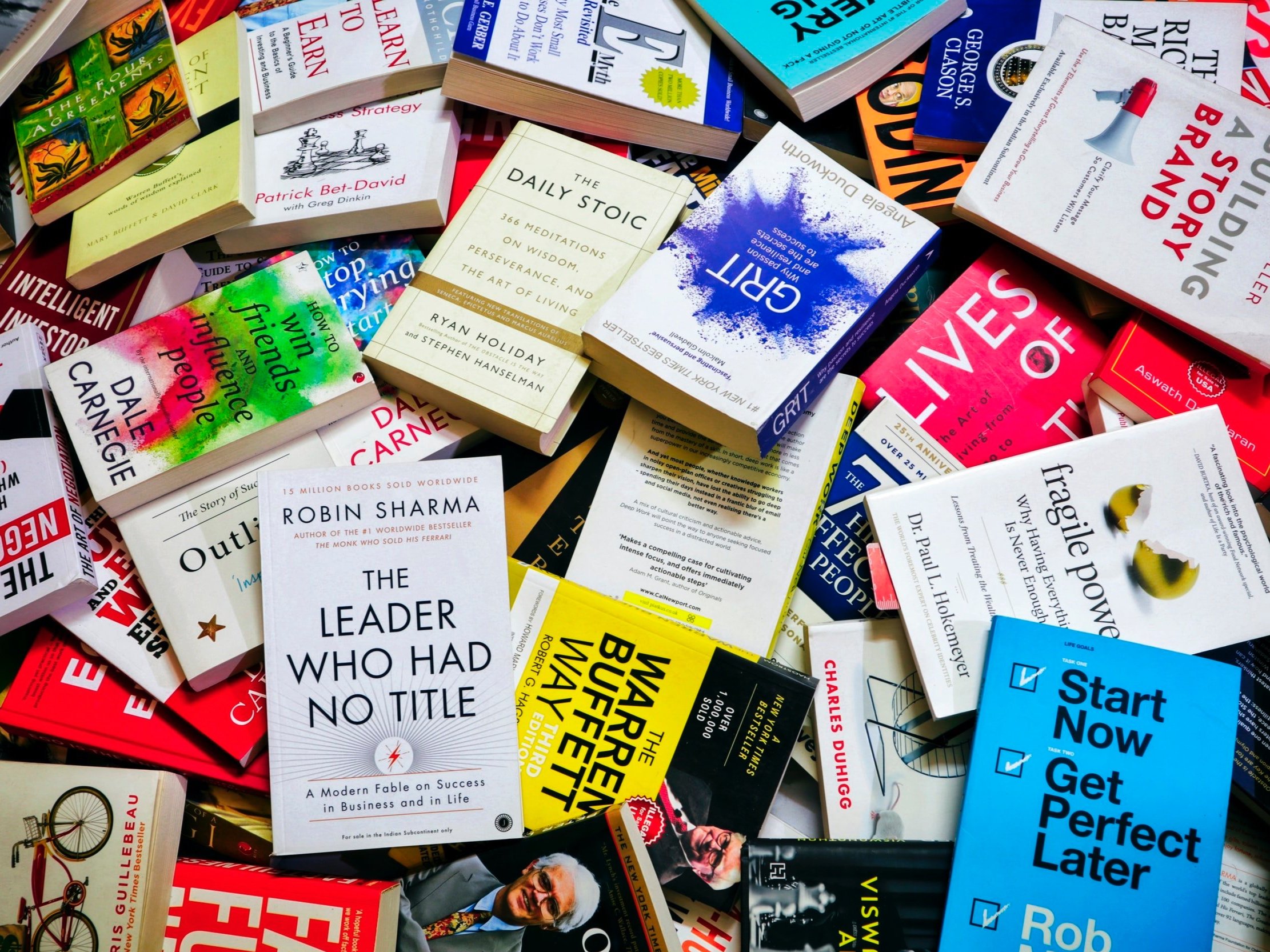 A large collection of productivity and self-help books