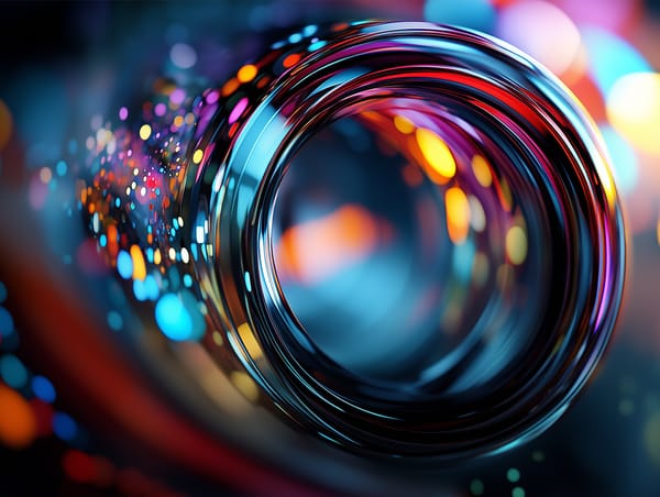 Abstract close-up of a colourful lens with vibrant reflections, showing how mindset shapes perception and creativity in life.