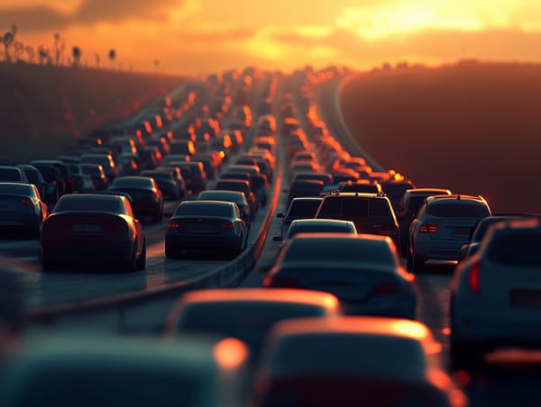 Aerial view of a traffic jam on a busy motorway, symbolising stagnation and the importance of letting go to move forward.