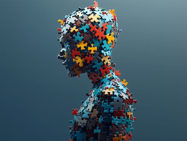 A human silhouette made of colourful puzzle pieces, symbolising individuality and creative experiences.