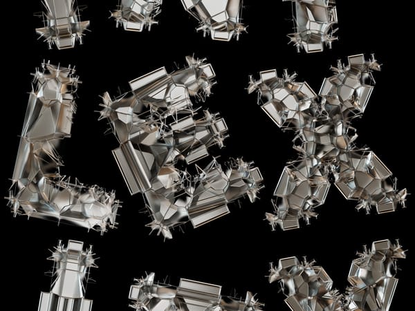 Typographic poster spelling Inflexity using rigid metallic shard clusters on black 〰️ headline reads ‘Strength grows in what refuses to bend’.