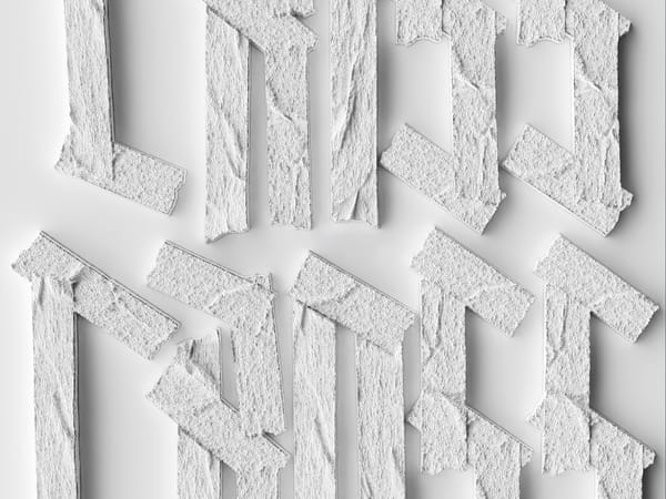 White textured typographic poster made from intersecting strips forming ‘Criss Cross’ letterforms on light background.